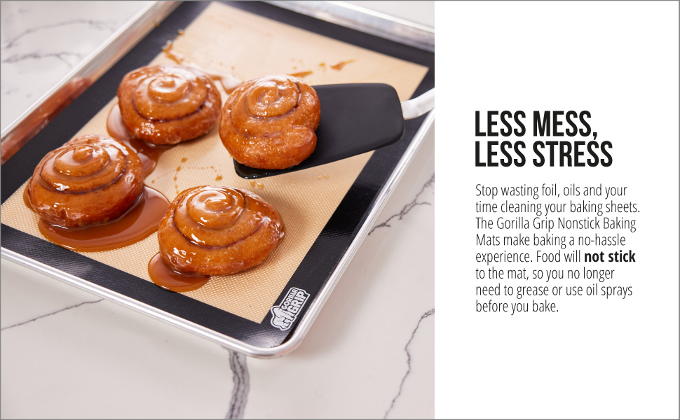 GORILLA GRIP Food Grade Reusable Nonstick Silicone Baking Mat, 16.5x11.87, Half Sheet 2PK, Oven Safe Cookie Sheet Liners, Up to 500 Degrees, No Mess Easy Clean Pastry Mats, Kitchen Essentials, Mint