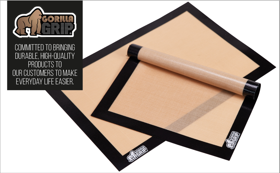 GORILLA GRIP Food Grade Reusable Nonstick Silicone Baking Mat, 16.5x11.87, Half Sheet 2PK, Oven Safe Cookie Sheet Liners, Up to 500 Degrees, No Mess Easy Clean Pastry Mats, Kitchen Essentials, Mint