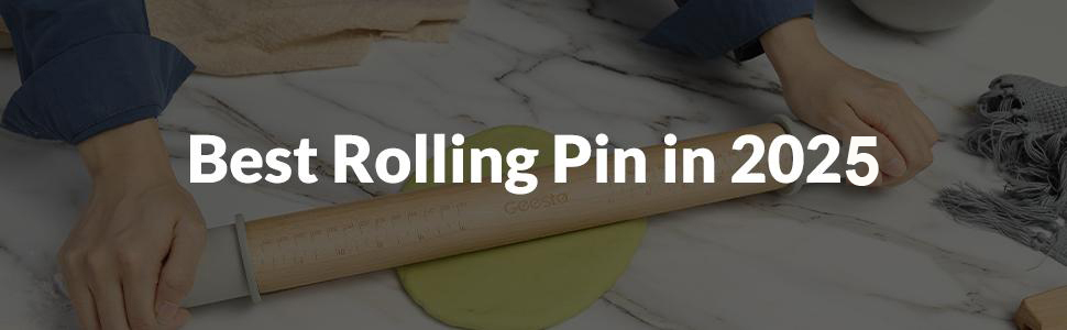 Geesta Adjustable Wood Rolling Pin with 5 Thickness Rings, Precise Dough Roller Handle Press Design with Measurement Guide for Fondant, Pizza, Pie Crust, Cookie, Pastry Baking Decorating Accessories