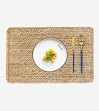 Woven Placemats Round Placemats Set of 6, 13.5 Inch Wicker Placemat Circle Rattan Placemats Farmhouse Boho Braided Natural Water Hyacinth Place Mats for Indoor & Outdoor Table Decor