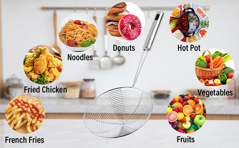 Versatile Stainless Steel Spider Strainer/Skimmer/Ladle for Cooking and Frying, Chirano Kitchen Gadgets Wire Strainer Pasta Strainer Spoon (6 Inch)