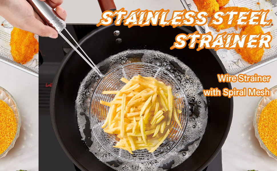 Versatile Stainless Steel Spider Strainer/Skimmer/Ladle for Cooking and Frying, Chirano Kitchen Gadgets Wire Strainer Pasta Strainer Spoon (6 Inch)