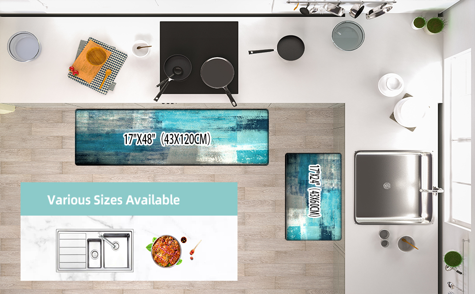 Kitchen Mats for Floor,TOMWISH Turquoise Kitchen Rug Grey Abstract Area Rug Art Painting 17