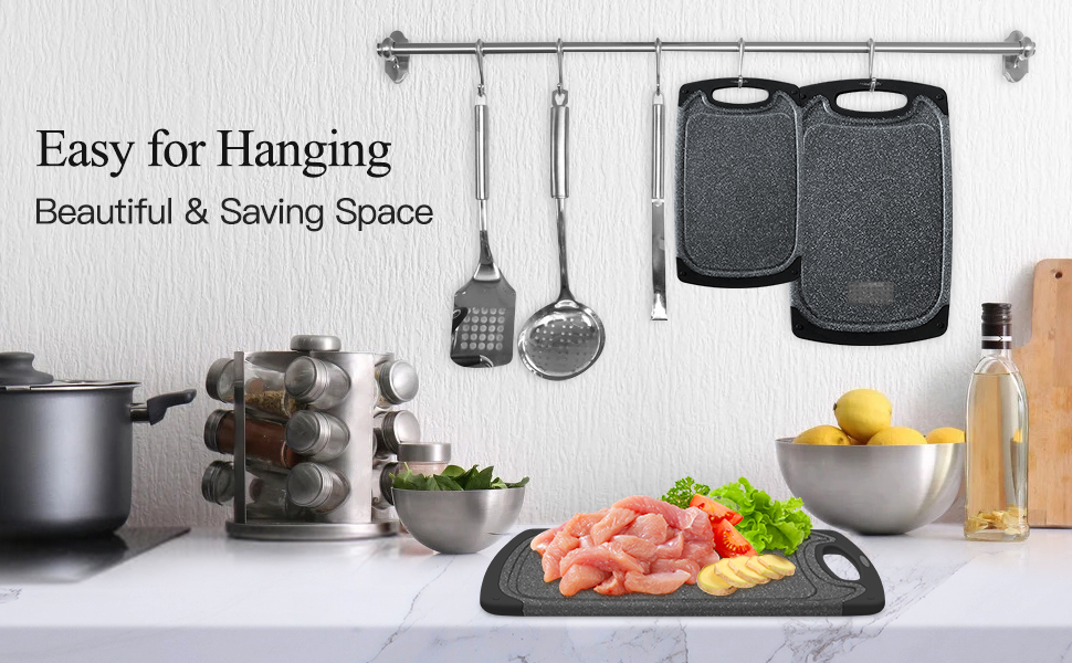 Cutting Boards for Kitchen, Large-Small Cutting Board Set of 3, Dishwasher Safe, Juice Groove, Easy Grip Handle, Non-Slip Rubber Cutting Board