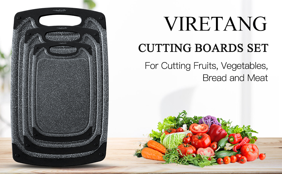 Cutting Boards for Kitchen, Large-Small Cutting Board Set of 3, Dishwasher Safe, Juice Groove, Easy Grip Handle, Non-Slip Rubber Cutting Board