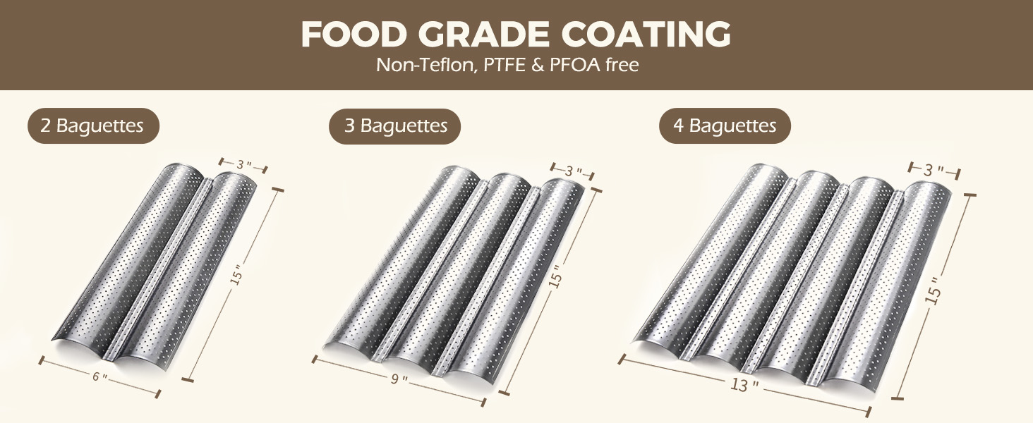 KITESSENSU Nonstick Baguette Pans for French Bread Baking, Perforated 2 Loaves Baguettes Bakery Tray, 15