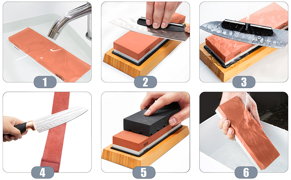 Knife Sharpening Stone Set, Professional Whetstone 4 Side Grit 400/1000 3000/8000, Whetstone Knife Sharpener Stone Set Include Non-slip Base, Leather Strop, Flattening Stone & Angle Guide