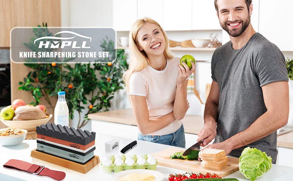 Knife Sharpening Stone Set, Professional Whetstone 4 Side Grit 400/1000 3000/8000, Whetstone Knife Sharpener Stone Set Include Non-slip Base, Leather Strop, Flattening Stone & Angle Guide