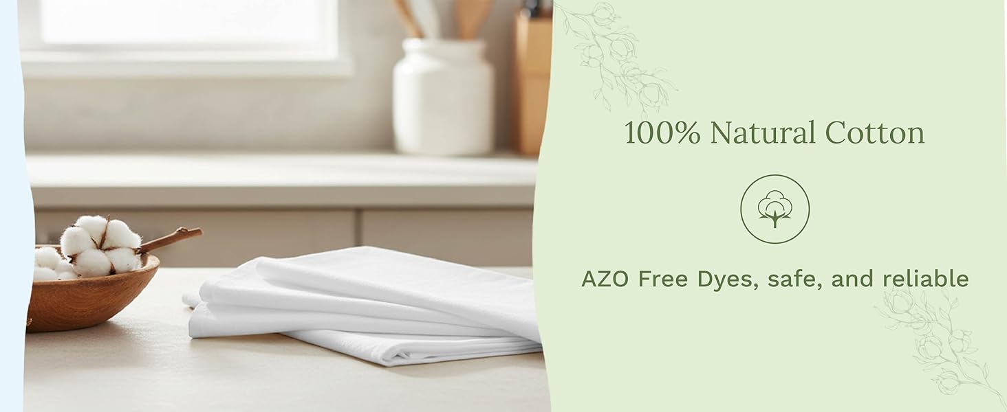 Organic Cotton White Dish Towels - 10 Pack Quick Drying White Kitchen Towels - Lint-Free Organic Cotton Dish Cloths - Extra Large Highly Absorbent Blank Tea Towels - 27