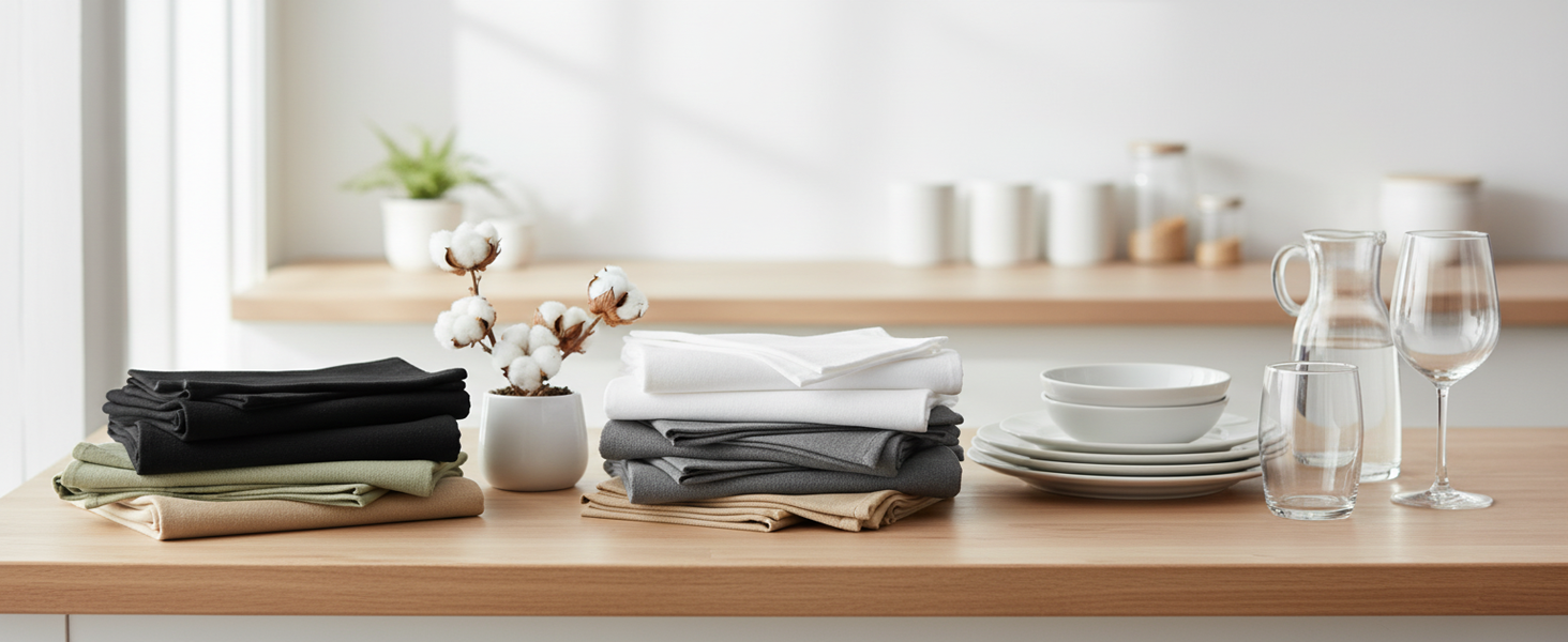 Organic Cotton White Dish Towels - 10 Pack Quick Drying White Kitchen Towels - Lint-Free Organic Cotton Dish Cloths - Extra Large Highly Absorbent Blank Tea Towels - 27