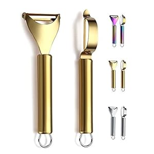 Gold Potato Vegetable And Fruit Peelers For Kitchen, Kyraton Titanium Gold Plating Stainless Steel Peelers,Sharp Blade And Ergonomic Non Slip Easy To Grip Set Of 2