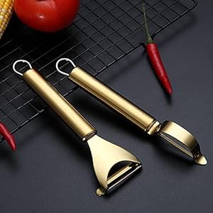 Gold Potato Vegetable And Fruit Peelers For Kitchen, Kyraton Titanium Gold Plating Stainless Steel Peelers,Sharp Blade And Ergonomic Non Slip Easy To Grip Set Of 2