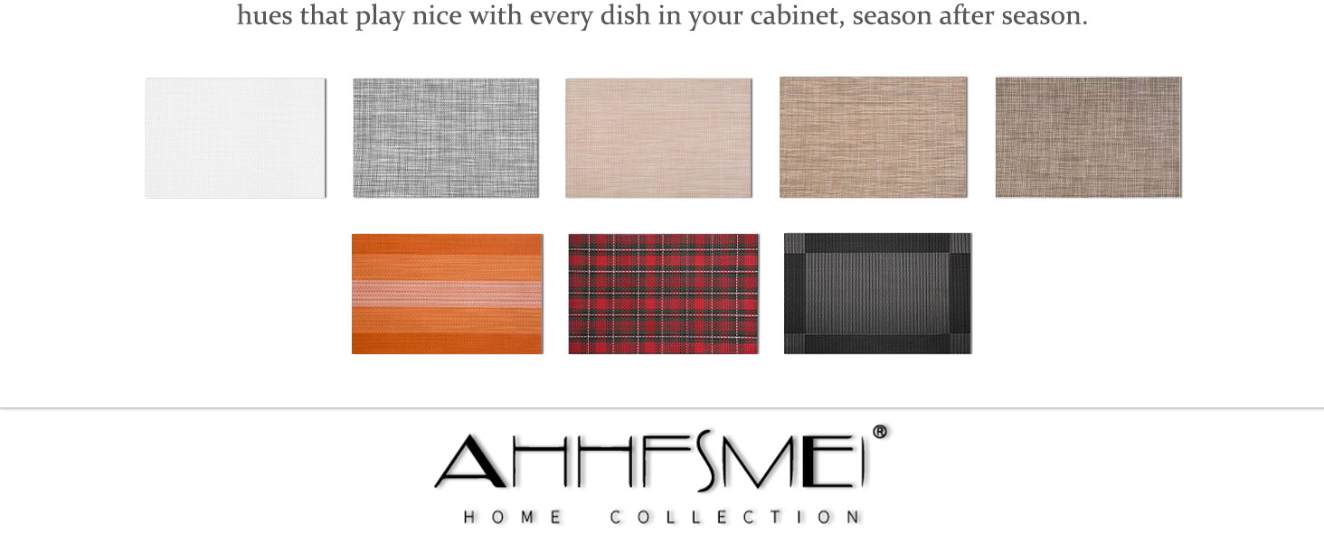 AHHFSMEI Placemats for Dining Table Set of 6 Woven Vinyl Plastic Place Mats Non-Slip Heat Insulation Stain Resistant Table Mats Washable Easy Clean Placemats (Black Corner)