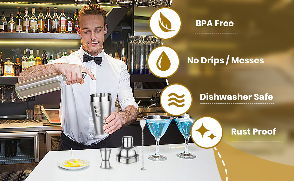 Cocktail Shaker Martini Shaker Set with Recipe, 24 oz Martini Shaker Drink Shaker Drink Mixer Stainless Steel Cocktail Shaker Set Bartender Kit