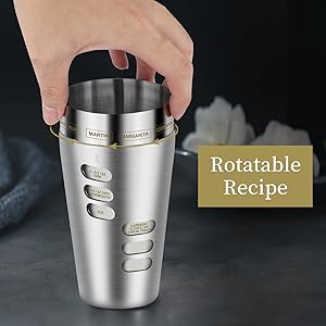 Cocktail Shaker Martini Shaker Set with Recipe, 24 oz Martini Shaker Drink Shaker Drink Mixer Stainless Steel Cocktail Shaker Set Bartender Kit