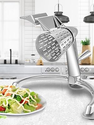 VEVOR Rotary Cheese Grater, Zinc Alloy Rotary Vegetable Mandoline, Manual Cheese Mandoline w/ 5 Stainless Steel Cutting Cones, Manual Vegetable Grater w/ 2.5L Bowl, Rotary Shredder w/Suction Base