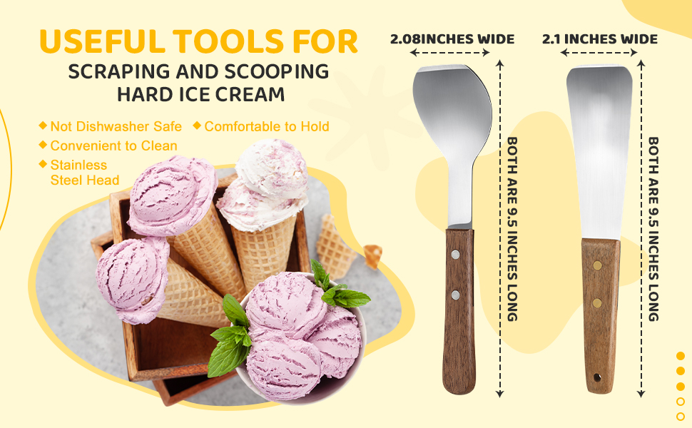 Patelai 2 Pcs Ice Cream Scoop Stainless Steel Ice Cream Shovel with Wooden Handle Dessert Spade Butter Cutter Flat Metal Spade for Dining Kitchen Utensil Home Commercial