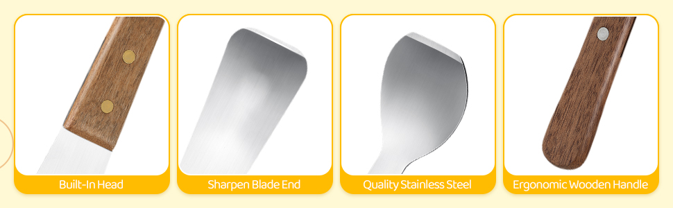 Patelai 2 Pcs Ice Cream Scoop Stainless Steel Ice Cream Shovel with Wooden Handle Dessert Spade Butter Cutter Flat Metal Spade for Dining Kitchen Utensil Home Commercial