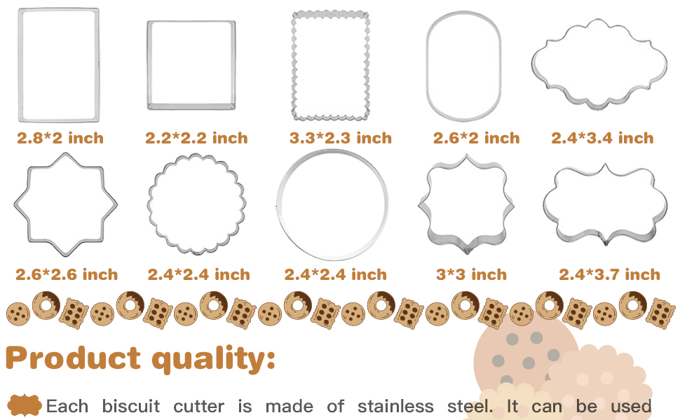 10 PCS Plaque Frame Cookie Cutters Set Fondant Tiles Biscuit Cutter Molds for Cookie Fruit Shapes