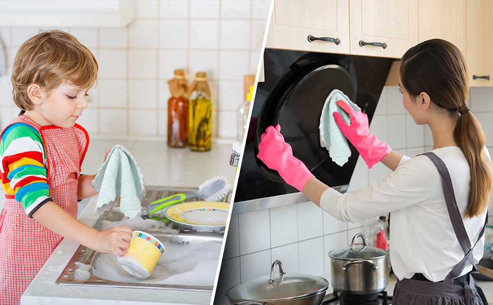 20 Pack Kitchen Dish Cloths Dish Towels,Super Absorbent Coral Fleece Cloth,Premium Cleaning Cloth,Nonstick Oil Washable Fast Drying Dish Rags for Clean Table,Dish,Glass（5Colors 6