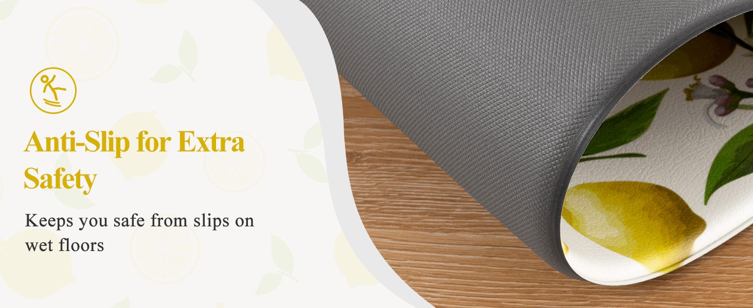SHACOS Anti Fatigue Lemon Kitchen Rugs Mats Set of 2 Pieces Non Slip Soft Cushioned Wipeable Kitchen Mats for Floor Standing Mats, 17