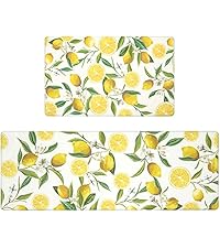 SHACOS Anti Fatigue Lemon Kitchen Rugs Mats Set of 2 Pieces Non Slip Soft Cushioned Wipeable Kitchen Mats for Floor Standing Mats, 17