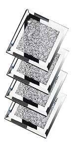 GIMORRTO Glass Mirrored Coaster 4 PC, Crushed Diamond Round 4