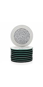 GIMORRTO Glass Mirrored Coaster 4 PC, Crushed Diamond Round 4