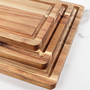 Acacia Wood Cutting Board Set with Juice Groove (3 Pieces), Organic Wooden Cutting Boards for kitchen, Butcher Block Cutting Board for Meat, Vegetable, Wooden Chopping Board 15x10, 12x8, 9x6 inch