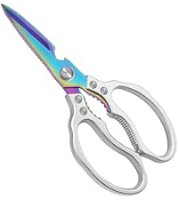 CGBE Kitchen Scissors, Multi-Purpose Kitchen Shears, Heavy Duty Dishwasher Safe Food Scissors for Chicken, Poultry, Fish, Meat & Herbs with Non-Slip Grips - Sliver