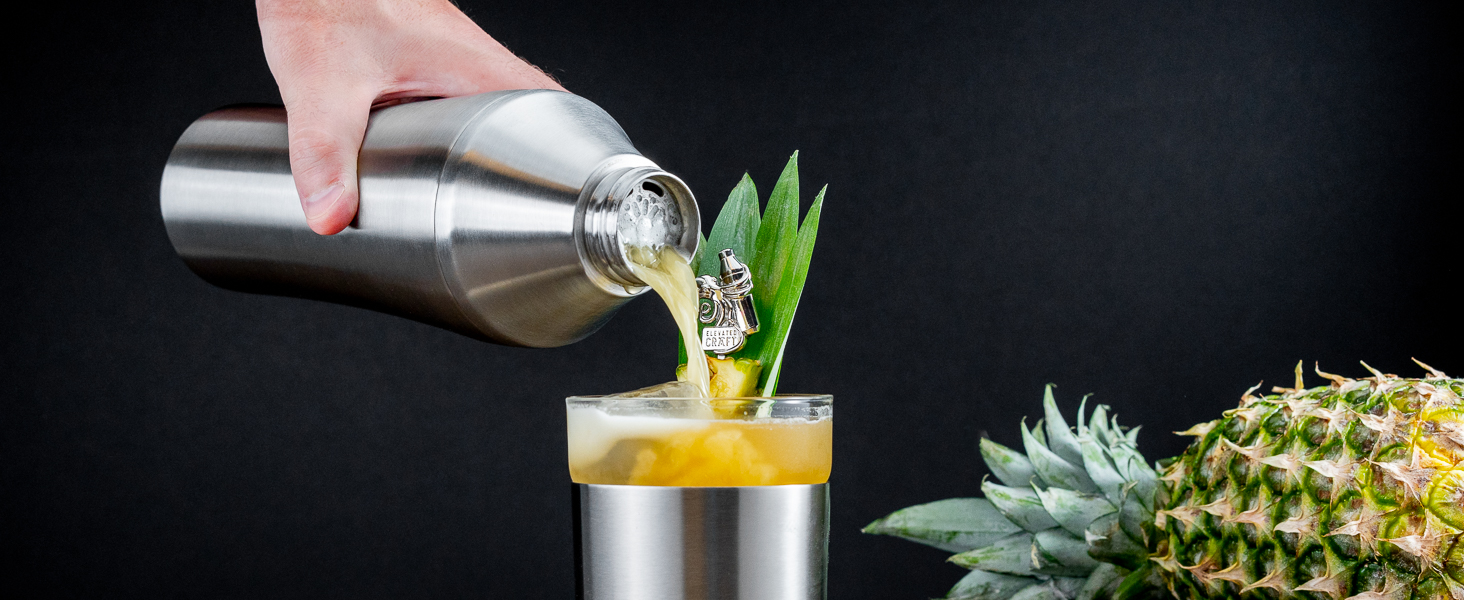 Elevated Craft Hybrid Cocktail Shaker - Premium Vacuum Insulated Stainless Steel Gunmetal Cocktail Shaker - Innovative Measuring System - Martini Shaker for the Home Bartender - 28oz Total Volume