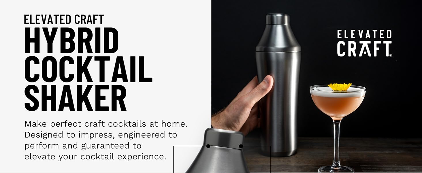 Elevated Craft Hybrid Cocktail Shaker - Premium Vacuum Insulated Stainless Steel Gunmetal Cocktail Shaker - Innovative Measuring System - Martini Shaker for the Home Bartender - 28oz Total Volume