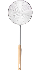 IQCWOOD Spider Strainer Skimmer with Wood Handle - 5.5 Inch Fryer Scoop for Cooking and Frying, Kitchen Utensils Pasta Strainer Spoon