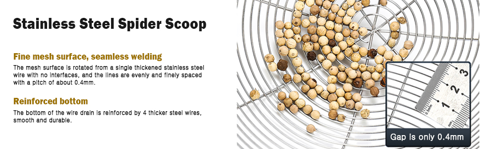 IQCWOOD Spider Strainer Skimmer with Wood Handle - 5.5 Inch Fryer Scoop for Cooking and Frying, Kitchen Utensils Pasta Strainer Spoon