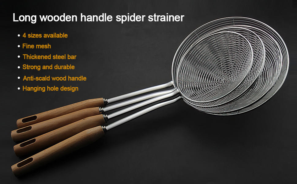 IQCWOOD Spider Strainer Skimmer with Wood Handle - 5.5 Inch Fryer Scoop for Cooking and Frying, Kitchen Utensils Pasta Strainer Spoon