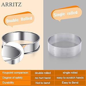 4inch English Muffin Rings, 6pcs Double Rolled Stainless Steel Crumpet Tart Rings for Baking