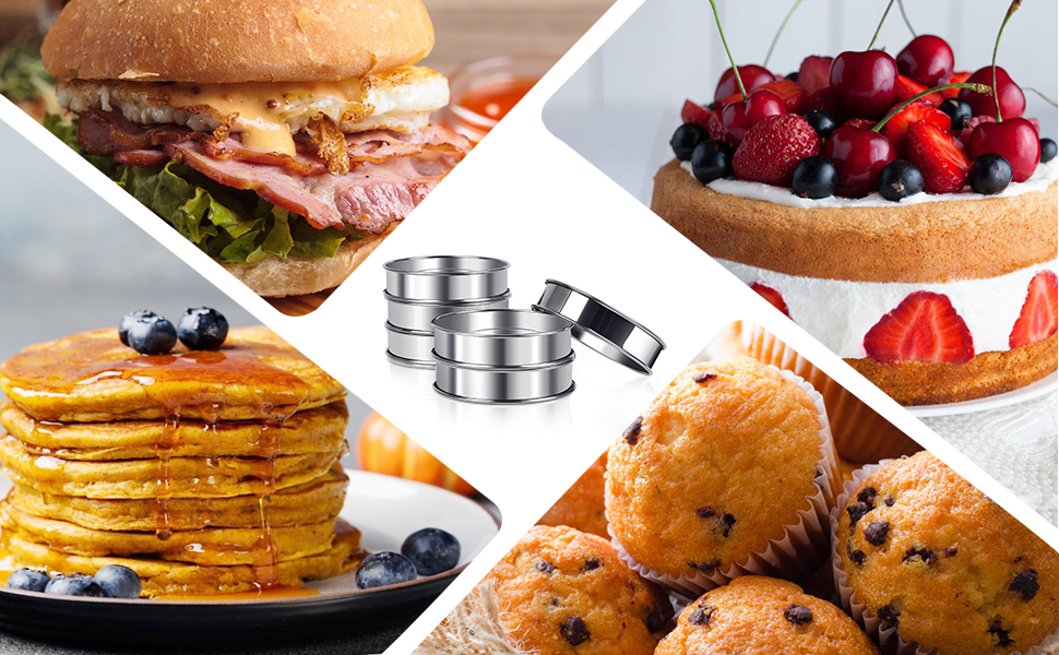4inch English Muffin Rings, 6pcs Double Rolled Stainless Steel Crumpet Tart Rings for Baking