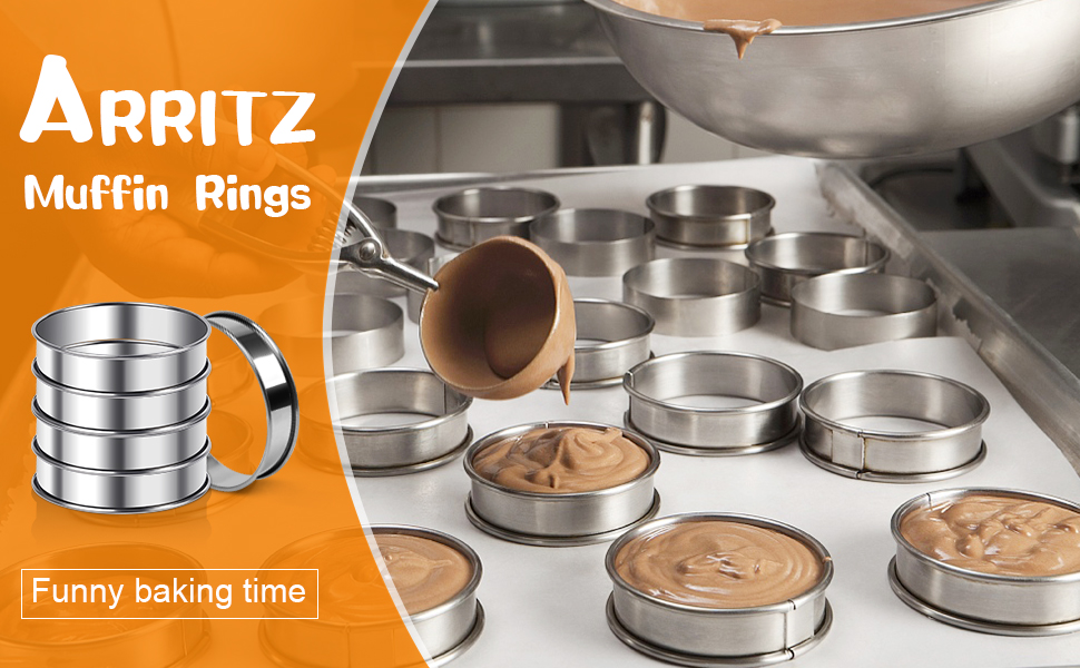 4inch English Muffin Rings, 6pcs Double Rolled Stainless Steel Crumpet Tart Rings for Baking