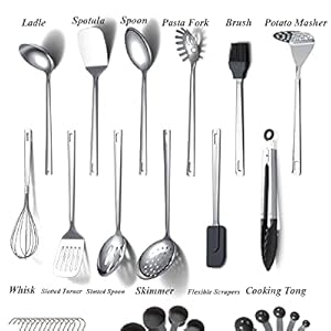 Stainless Steel Cooking Utensils Set,Kyraton 37 Pieces Kitchen Utensils Set, Kitchen Tool Gadgets Set with Utensil Holder Non-Stick and Heat Resistant Dishwasher Safe