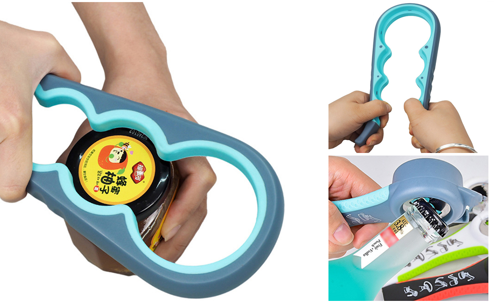 Jar Opener for Seniors with Arthritis,Jar Opener for Weak Hands,5-in-1 Bottle Opener,4-in-1 Can Opener (A-Blue)
