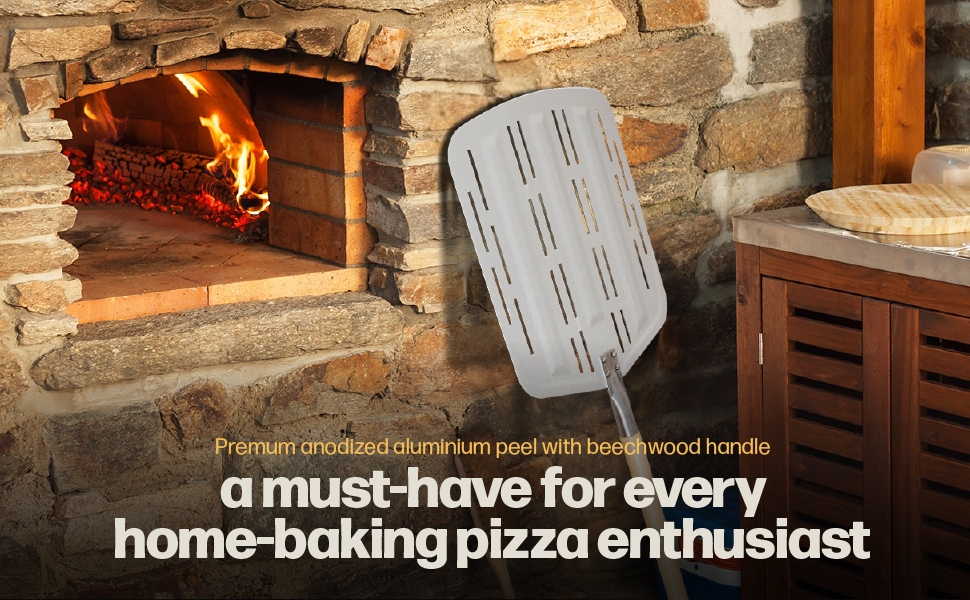 Hans Grill Pizza Peel PRO | Made for XL Pizza 12 inch + | Professional Restaurant Grade Perforated Metal Non-Stick Paddle for launching, turning and retrieving pizzas