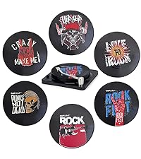 Valdivia Funny Retro Vinyl Record Coasters with Player, 6 Pcs Music Coasters for Drinks, Bars, Party, Birthday Gifts for Music Lovers, Home Decor Housewarming and White Elephant Gifts Ideas