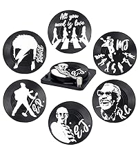Valdivia Funny Retro Vinyl Record Coasters with Player, 6 Pcs Music Coasters for Drinks, Bars, Party, Birthday Gifts for Music Lovers, Home Decor Housewarming and White Elephant Gifts Ideas