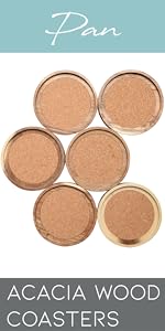 Acacia Wood Coasters for Drinks, 4.13 Inch, Set of 6, Absorbent and Insulation Cork Stackable Cup Holders, Rustic Coasters for Wooden Table, Designed by S1EGAN