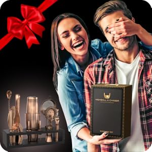 Highball & Chaser Bartender Kit with Black Bamboo Stand Beautiful Cocktail Shaker Set and Bar Tools Stainless Steel Boston Shaker Bartender Kit with Stand (Antique Gold)