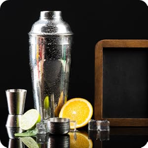 Highball & Chaser Bartender Kit with Espresso Bamboo Stand. Beautiful Cobbler Cocktail Shaker Set with Bar Tools Rustproof Stainless Steel Bar Set (Matte Gold)