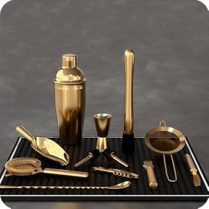 Highball & Chaser Bartender Kit with Espresso Bamboo Stand. Beautiful Cobbler Cocktail Shaker Set with Bar Tools Rustproof Stainless Steel Bar Set (Matte Gold)