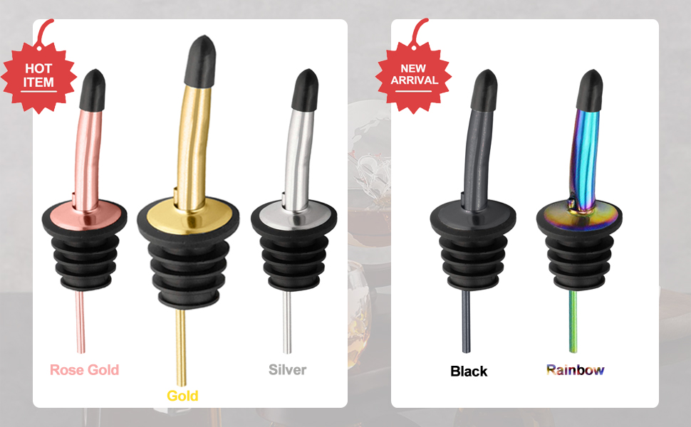 WAFJAMF 24 Pcs Stainless Steel Liquor Pour Spouts Set, Liquor Bottle Pourers with Rubber Dust Caps for Pours Liquid, Olive Oil, Wine, Vinegar (Gold-24 Pack)