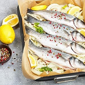 Moss & Stone Carbon Steel Roaster Pan With “V” Shape Removable Roasting Rack Set, 16.5 Inch Rectangular Nonstick Roasting Pan, Turkey Roaster Pan Rack With Carving Fork & Chef Knife