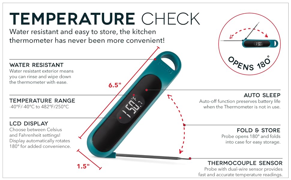 Dash Precision Quick-Read Thermometer - Meat Temperature Probe with LCD Display for Fast, Accurate Cooking and Baking - Water Resistant and Easy to Clean - Cool Gray